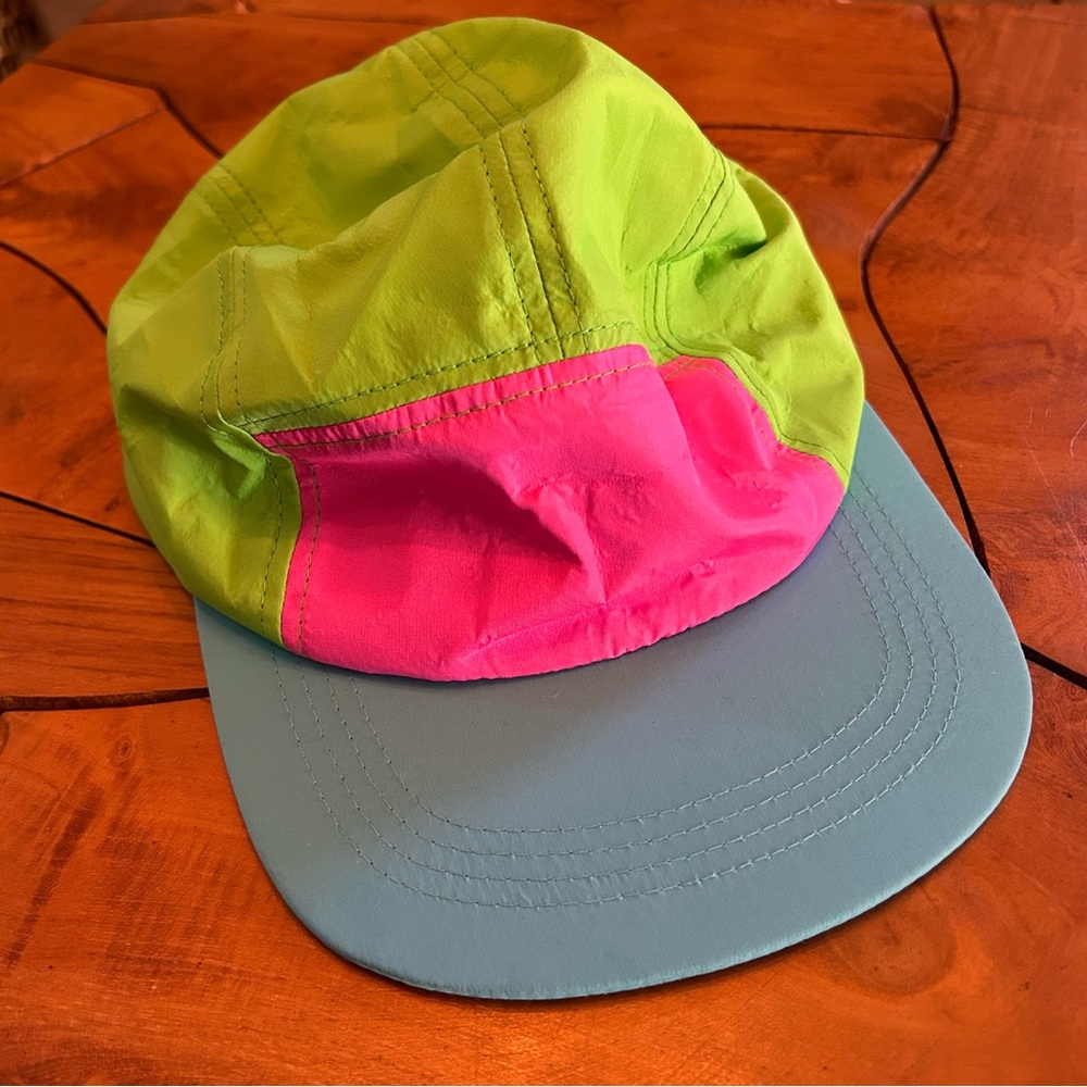 90s Neon Colorblock 5 Panel Hat Strap Snapback Multicolor Vintage y2k 80s